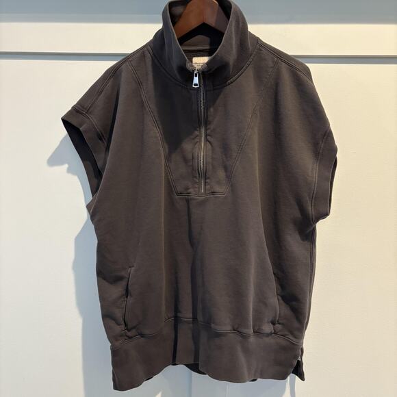 Abercrombie & Fitch Sweatshirt Womens XL Gray Quarter Zip Sleeveless Soft A&F - Picture 1 of 12